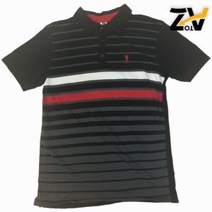 Men Ryan Sheckler Blue Red Striped Polo Short Sleeve Cotton Size L Large